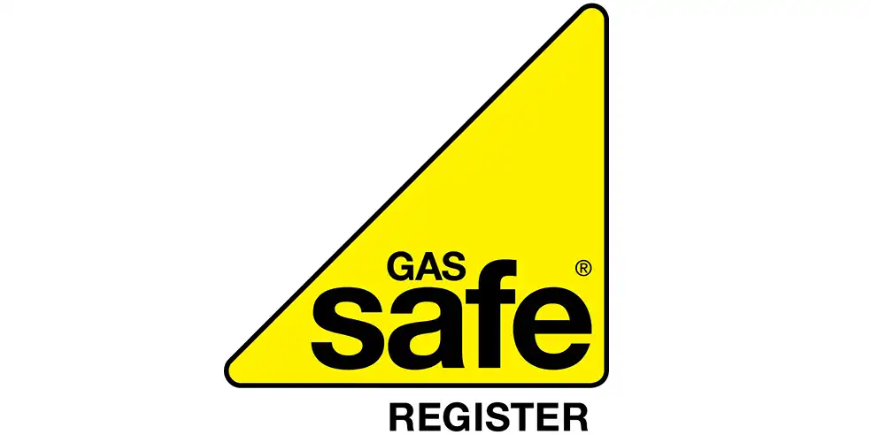 Yellow triangle logo with the words Gas Safe Register in black text on a white background.