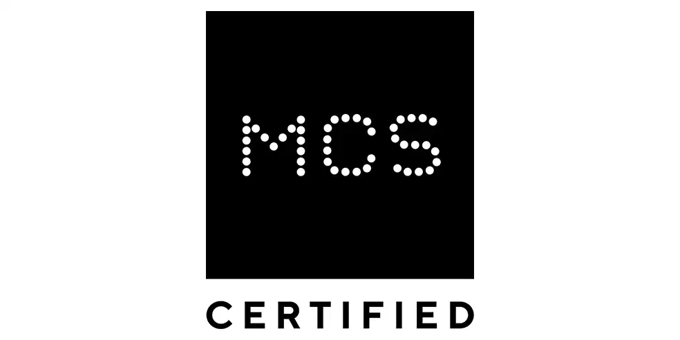 Black square with white dotted letters MCS inside, and the word CERTIFIED in bold capital letters below.